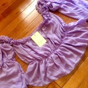 New NWT ~lilac purple lavender off the shoulder ruffle boho bohemian top S/M